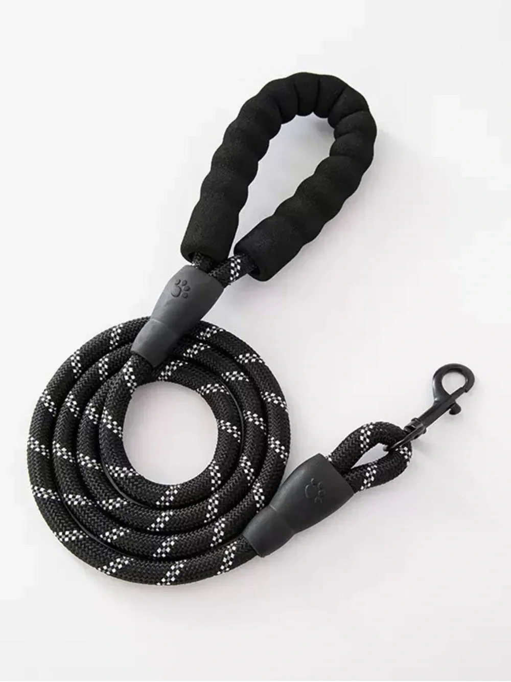 Black Reflective Rope Dog Leash with Padded Handle